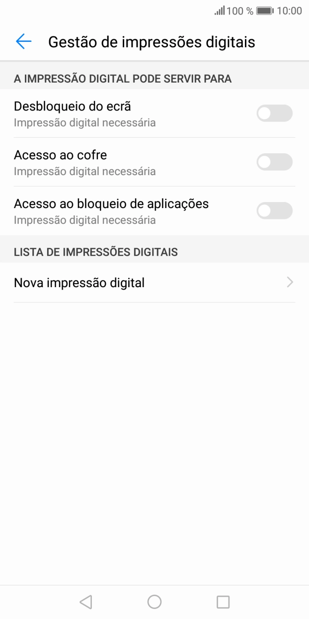 Prima Nova impressão digital e siga as indicações no ecrã para adicionar a sua impressão digital.