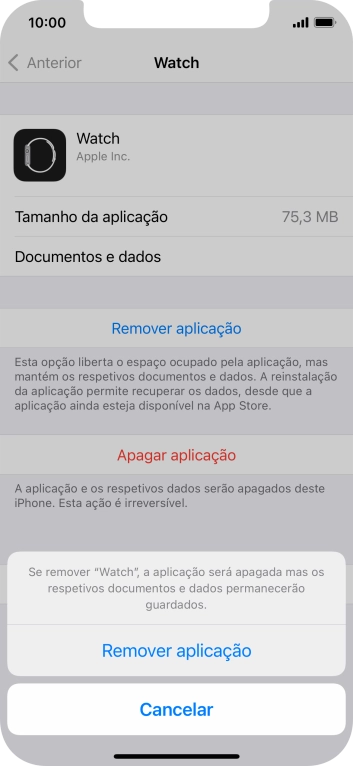 Prima Remover aplicação.