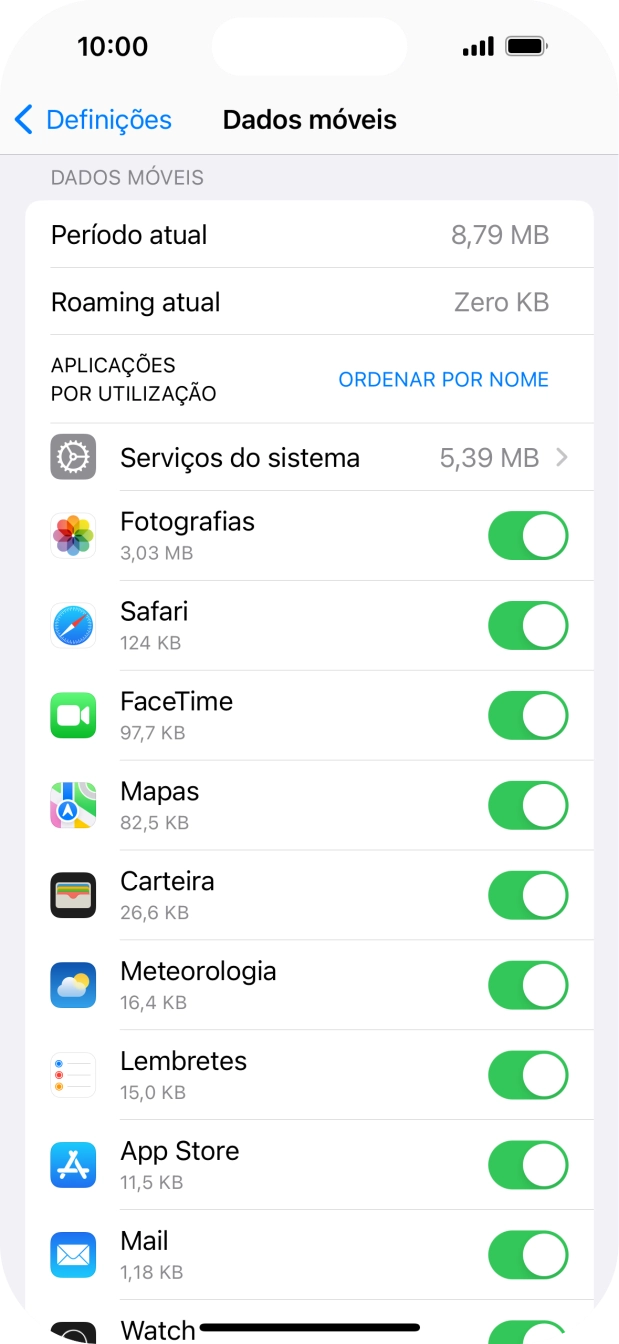 O consumo de dados de cada aplicação é mostrado sob o nome da aplicação.