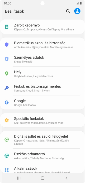 Válaszd a Fiókok és biztonsági mentés lehetőséget.