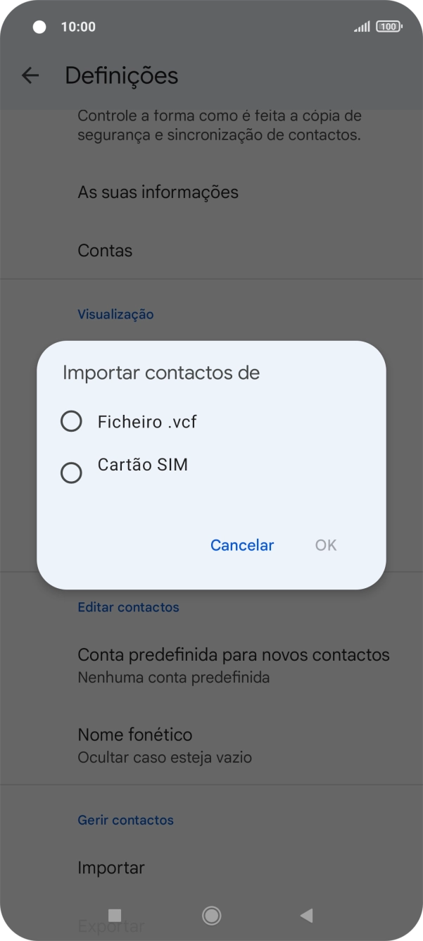Prima o nome do cartão SIM.