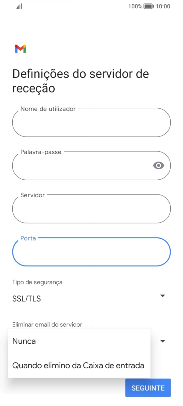 Prima Nunca para manter os e-mails no servidor quando estes são apagados no telefone.