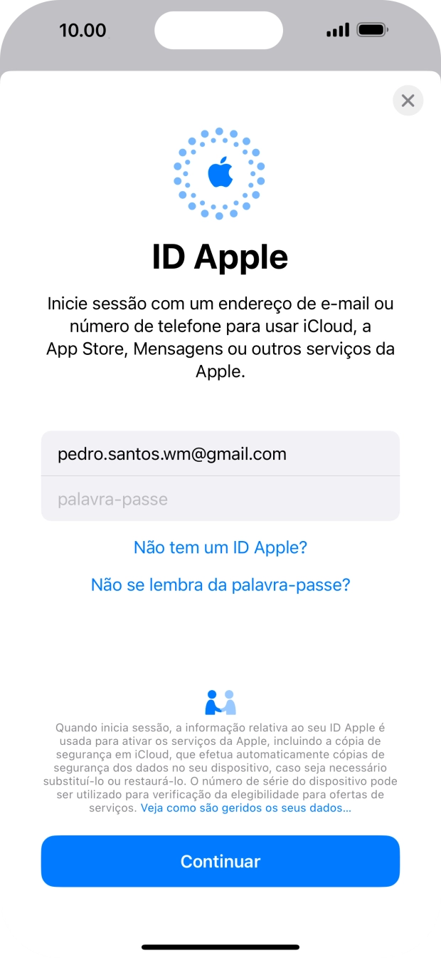 Prima Palavra-passe e introduza a password do ID Apple.