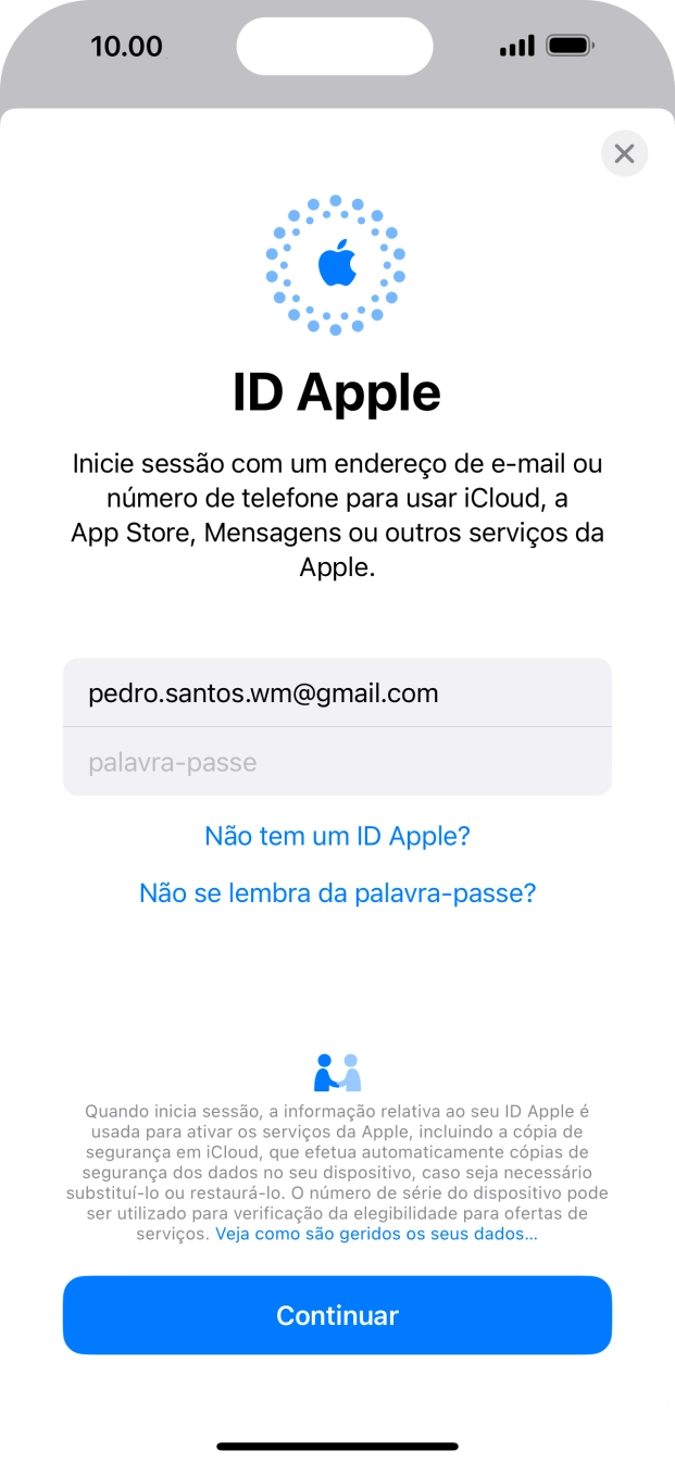 Prima Palavra-passe e introduza a password do ID Apple.
