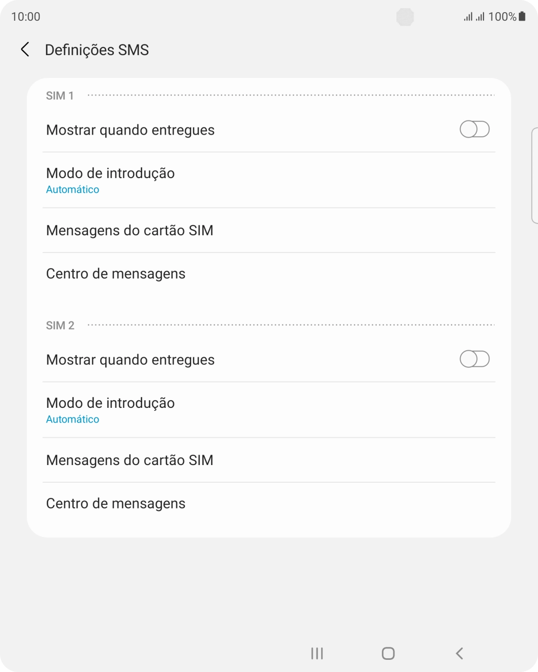 Prima Centro de mensagens sob o cartão SIM pretendido.