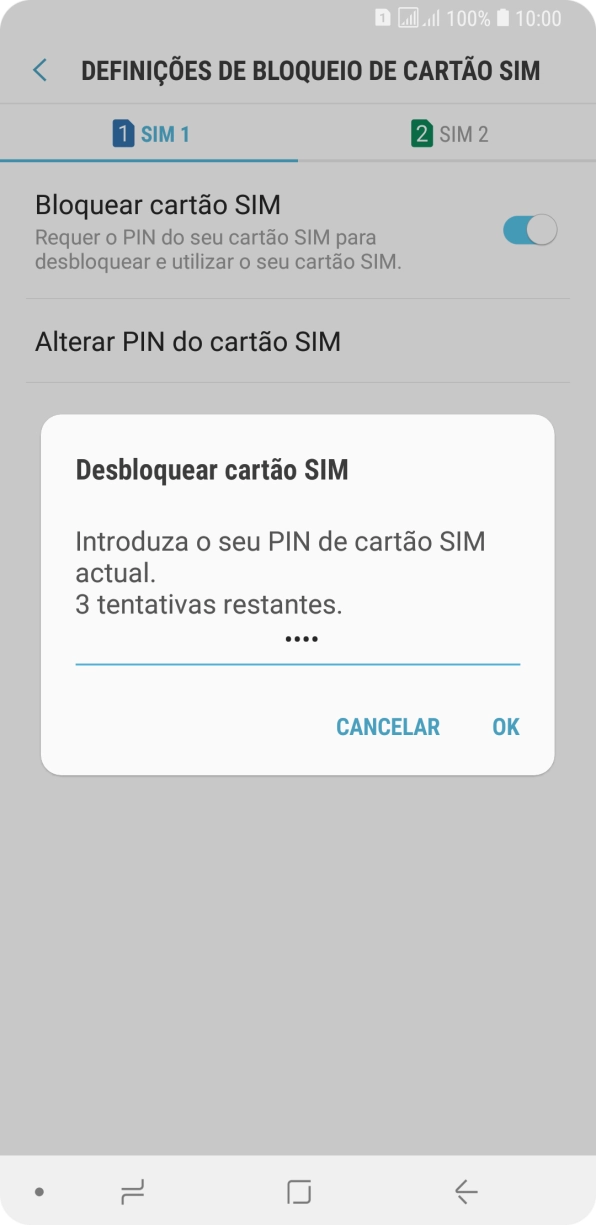 Introduza o seu código PIN e prima OK.