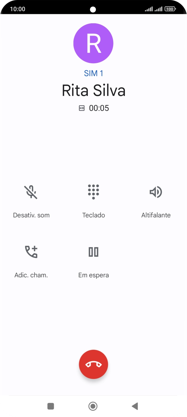 Prima o ícone para terminar a chamada.