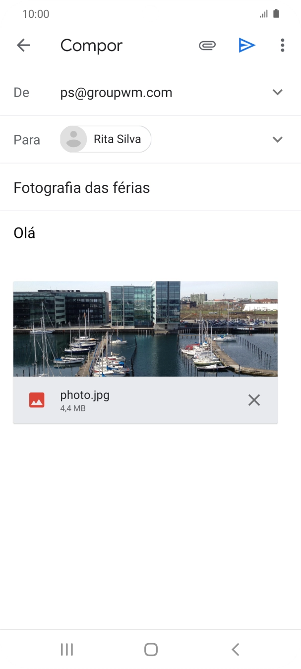 Prima o ícone para enviar quando terminar de escrever o seu e-mail.