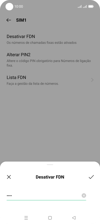 Introduza o código PIN2 e prima o ícone para aceitar.