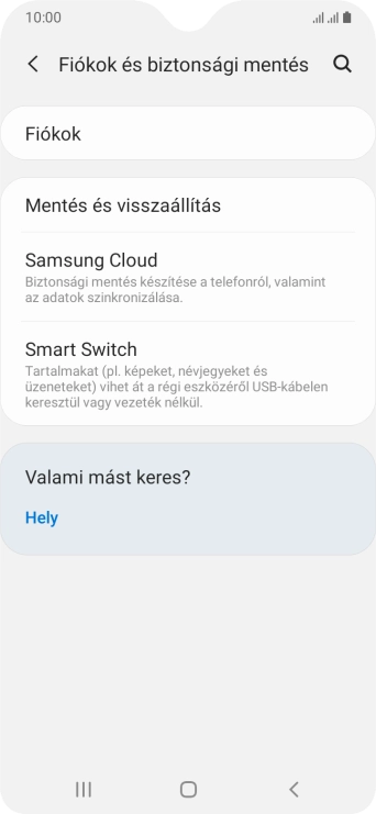 Válaszd a Fiókok lehetőséget.