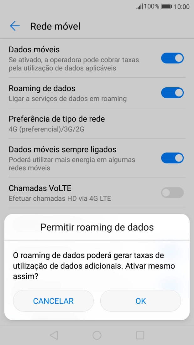 Se ativar a função, prima OK.