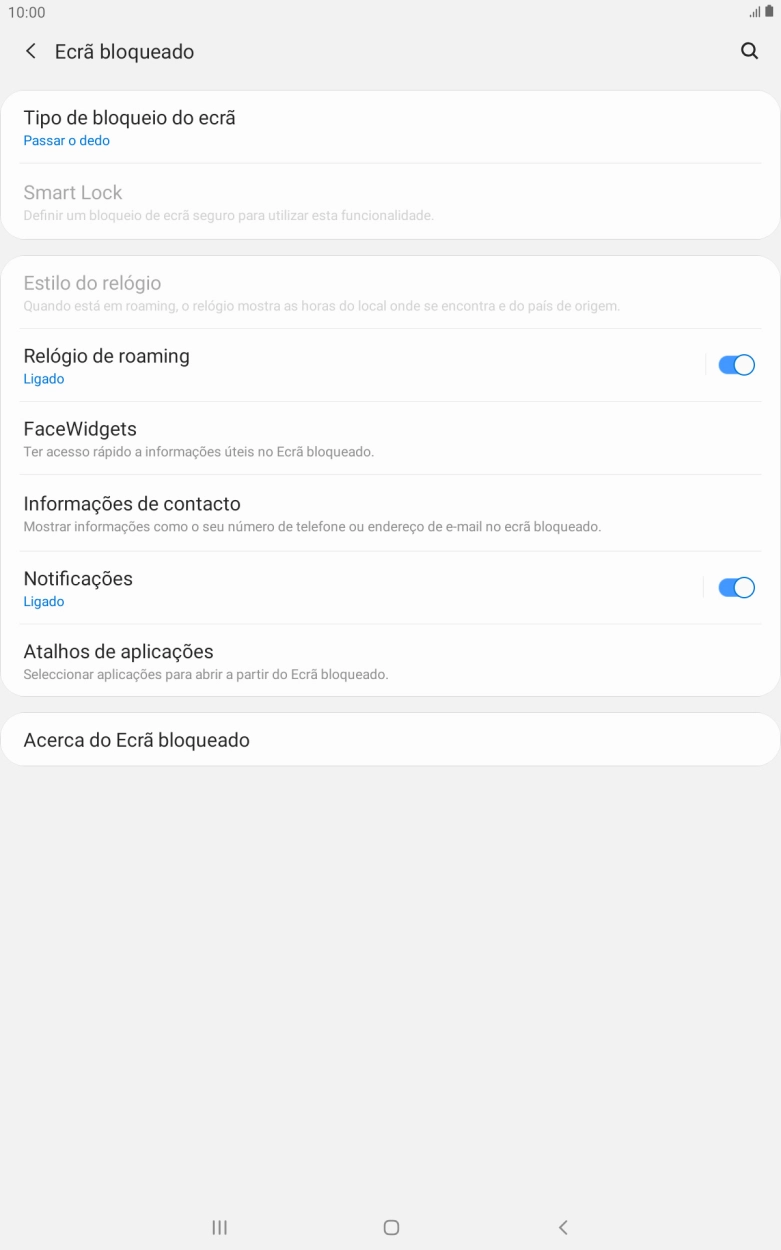 Prima Tipo de bloqueio do ecrã.