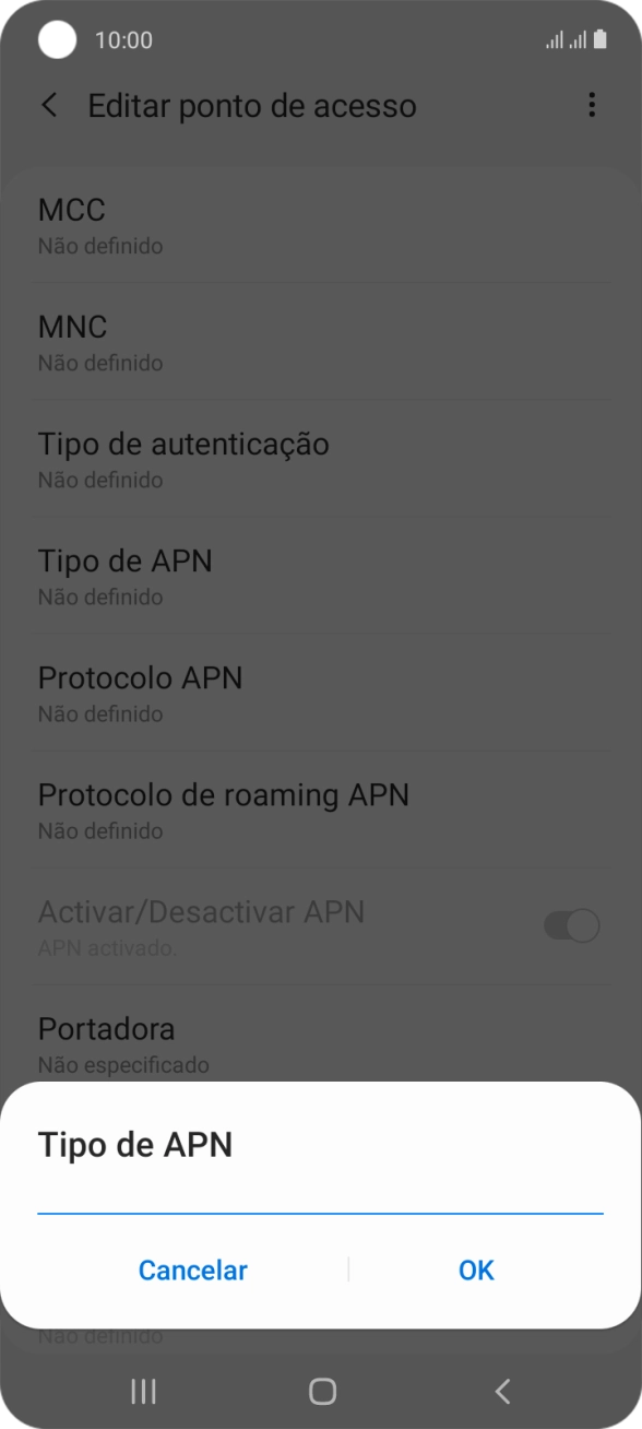 Introduza default e prima OK.