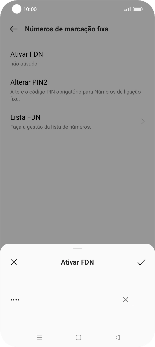 Introduza o código PIN2 e prima o ícone para aceitar.