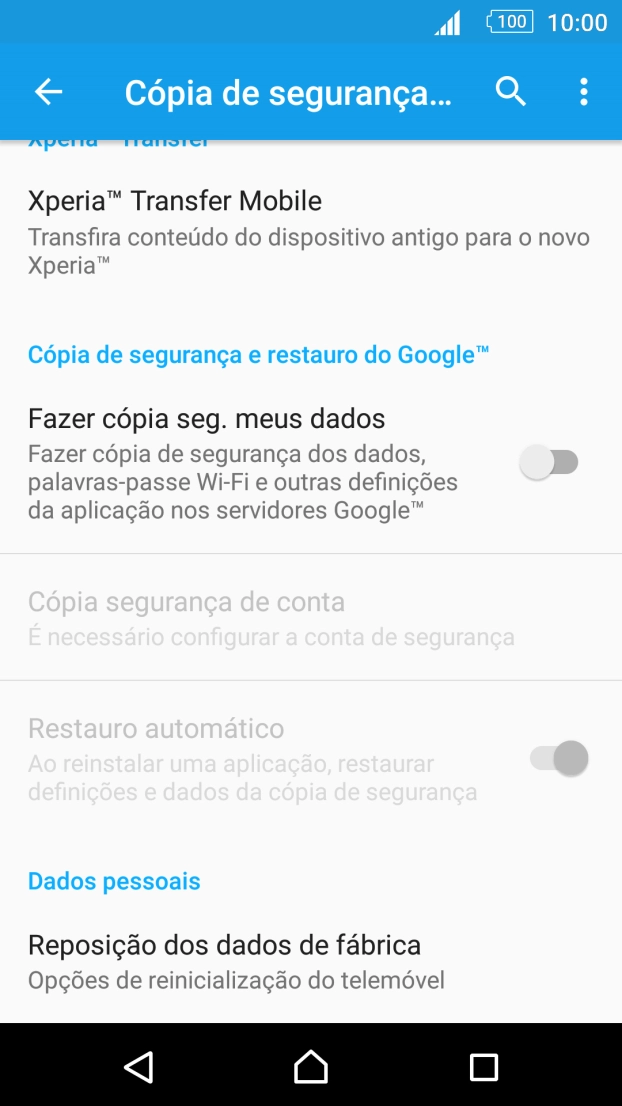 Prima Reposição dos dados de fábrica.