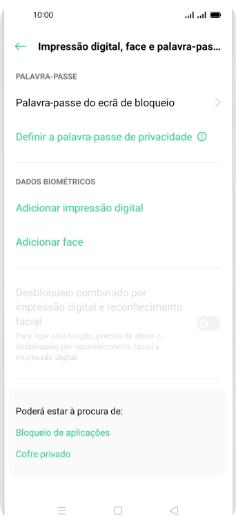 Prima Palavra-passe do ecrã de bloqueio e introduza o código adicional de bloqueio do telefone que criou anteriormente.