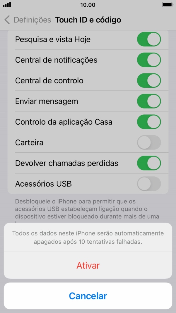 Se ativar a função, prima Ativar.