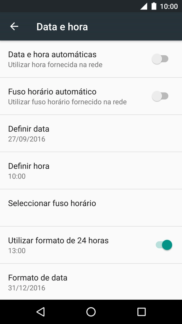 Prima Data e hora automáticas para ativar a função.