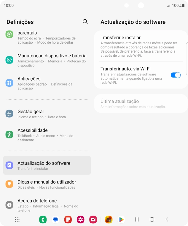 Prima Transferir e instalar. Se existir uma nova versão de software disponível, será agora indicado no ecrã. Siga as indicações no ecrã para atualizar o software do telefone.