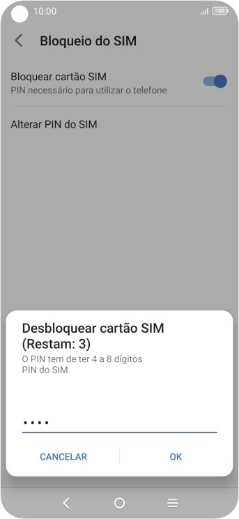 Introduza o seu código PIN e prima OK.