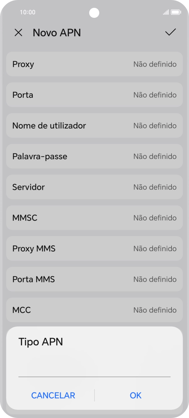Introduza default e prima OK.