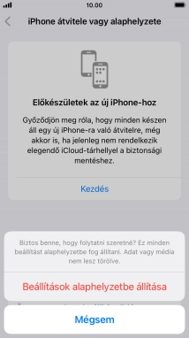 Válaszd a Beállítások alaphelyzetbe állítása lehetőséget. Várj egy kicsit, amíg a telefon visszaállítja a gyári beállításokat. A telefon konfigurálásához és ahhoz, hogy üzemkész állapotba hozd, kövesd a képernyőn megjelenő utasításokat.