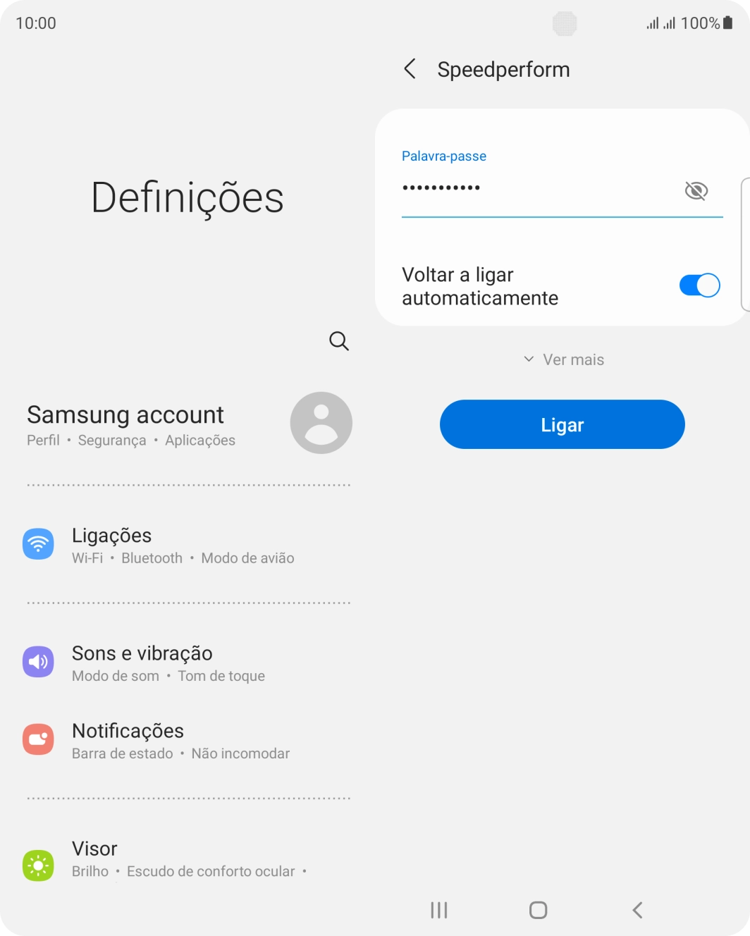 Introduza a password da rede Wi-Fi e prima Ligar.