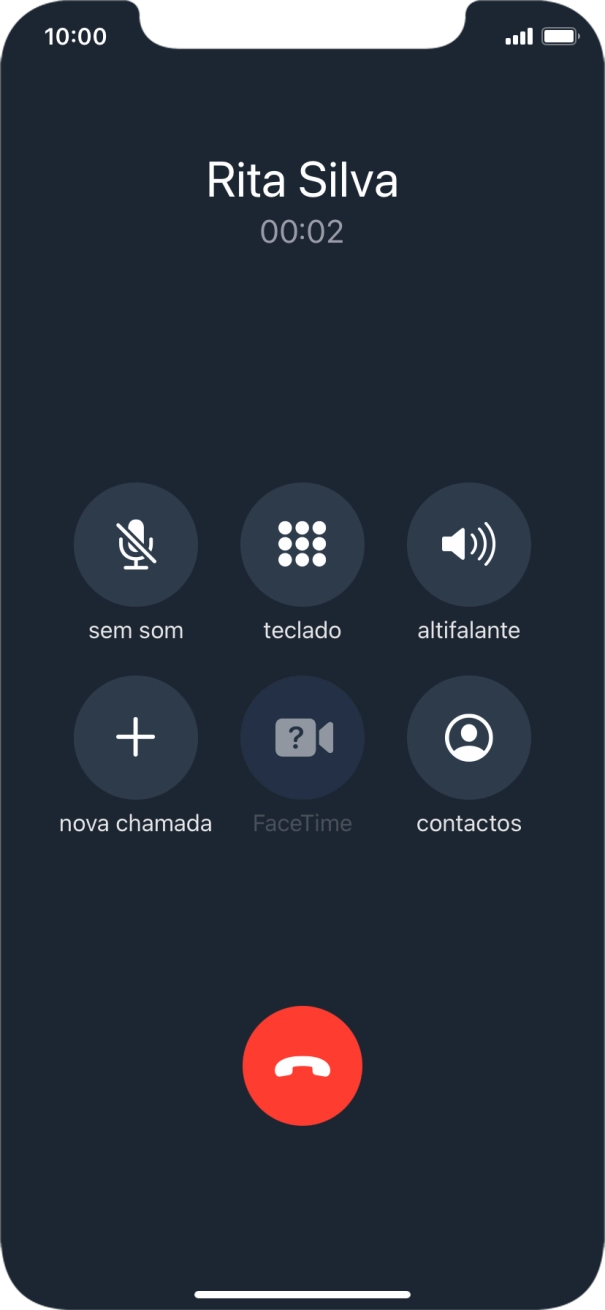 Prima o ícone para terminar chamada para terminar a chamada.