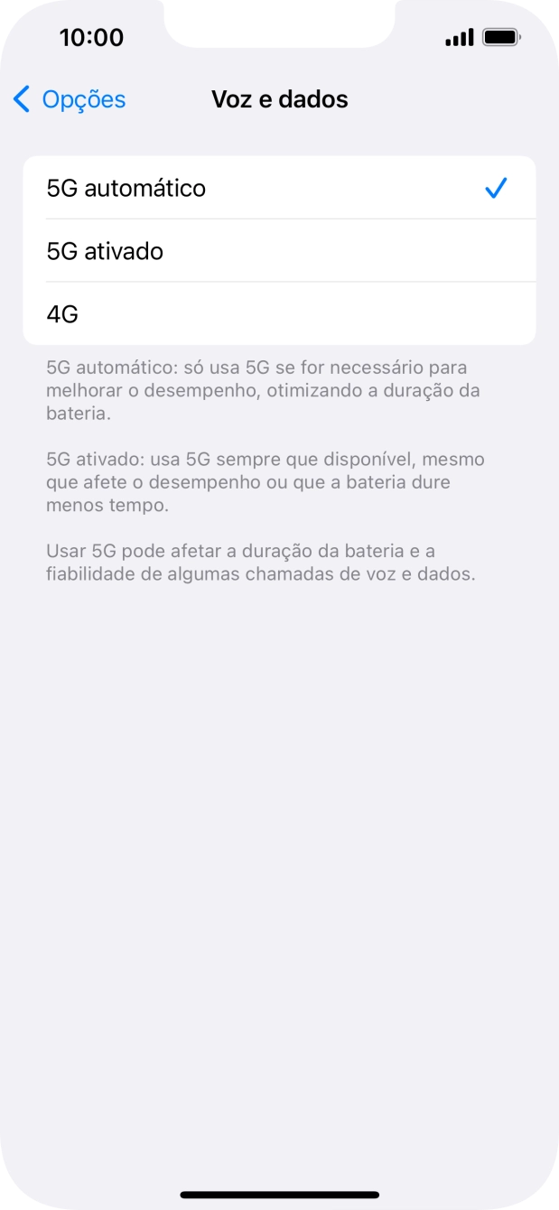 Para ativar a alternância automática entre 5G e 4G prima 5G automático.