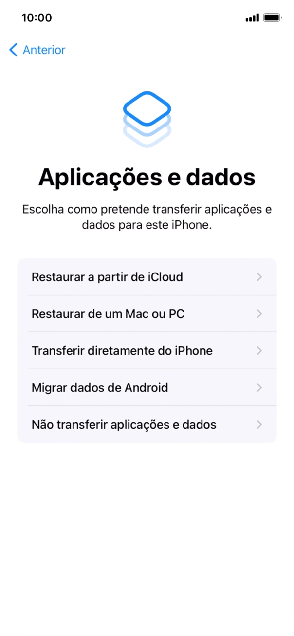 É possível restaurar conteúdo a partir de uma cópia de segurança em iCloud, quando o telefone for ativado antes da primeira utilização e quando o telefone tiver sido reiniciado. Quando esta imagem for mostrada no ecrã, o telefone está pronto para restaurar conteúdo a partir de uma cópia de segurança em iCloud.