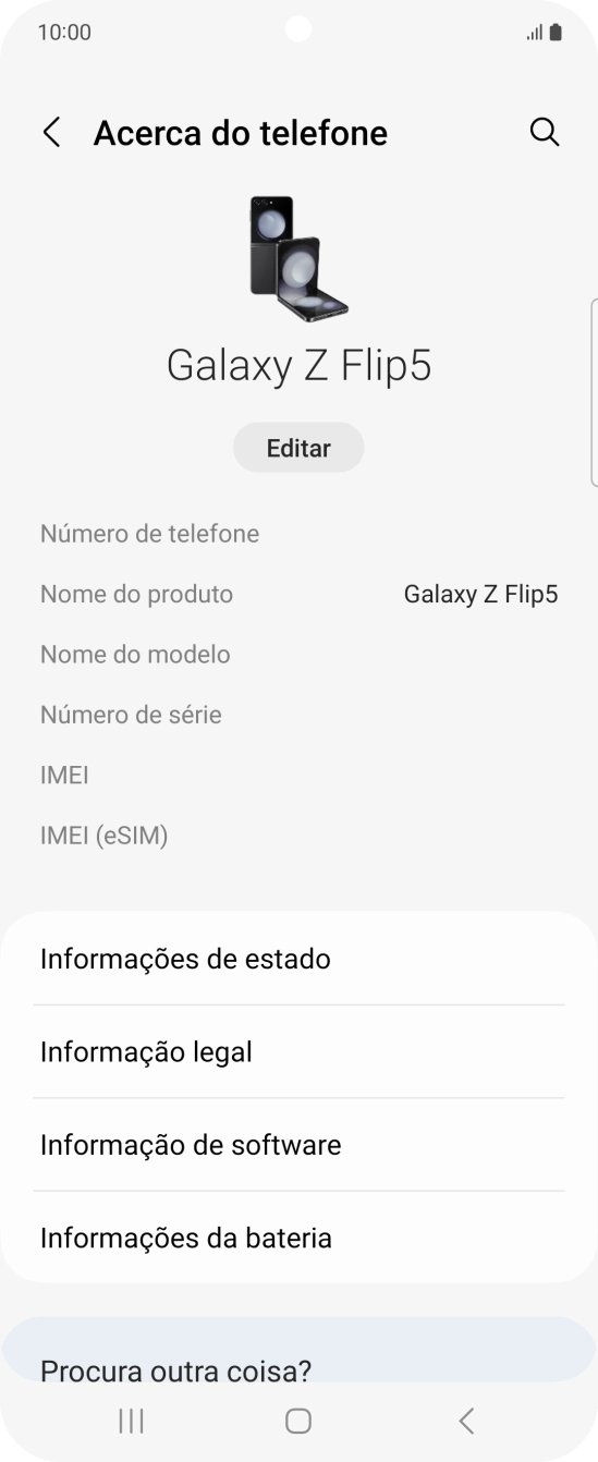 O código IMEI é mostrado no ecrã.
