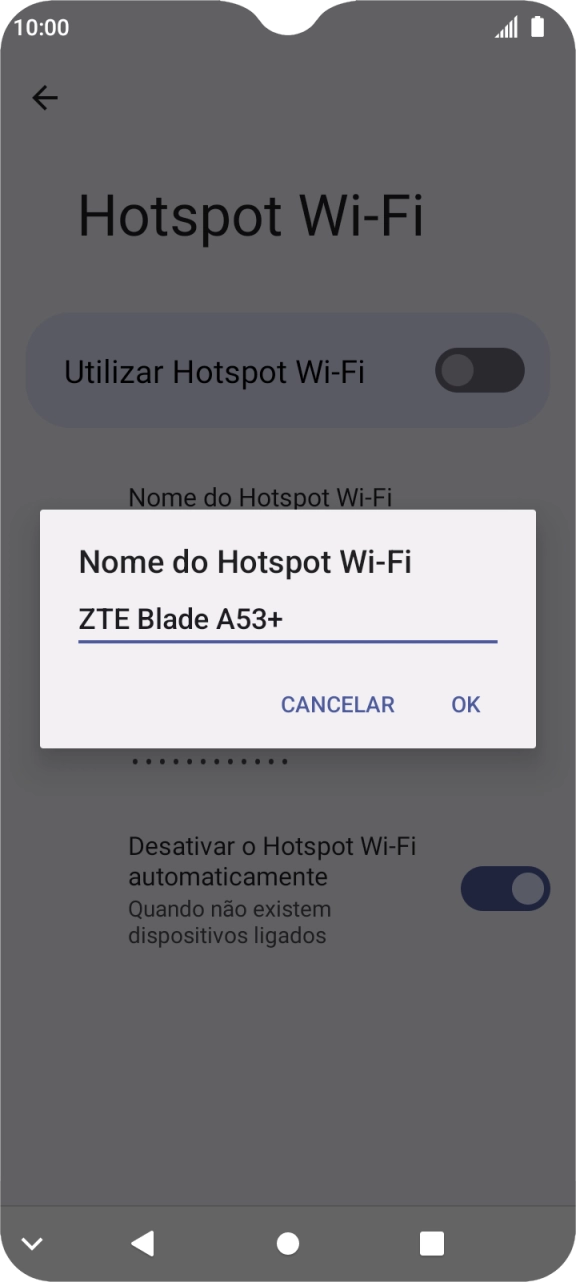 Introduza o nome pretendido do hotspot Wi-Fi e prima OK.