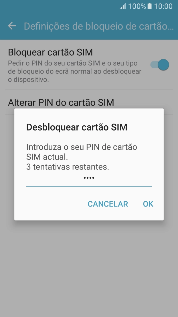 Introduza o seu código PIN e prima OK.