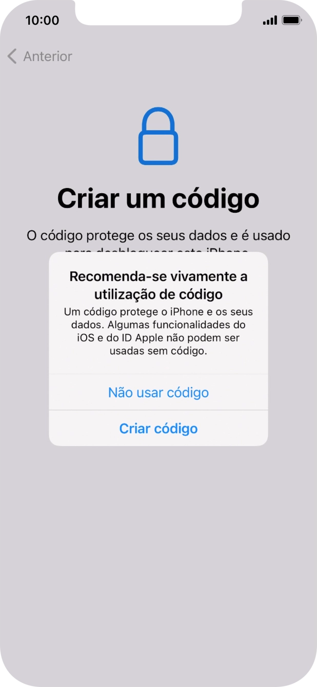 Se desativar a função, prima Não usar código.