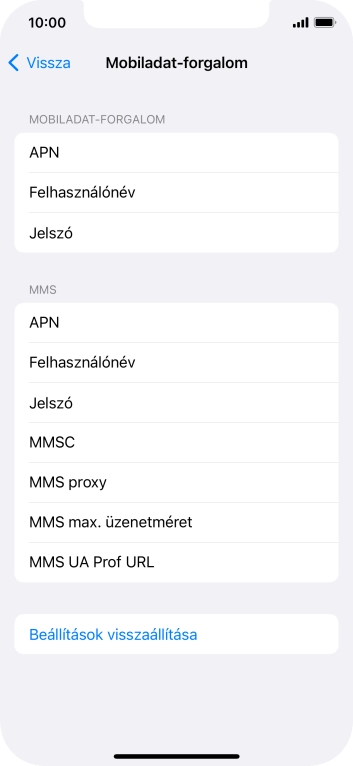 Válaszd az APN lehetőséget. Amennyiben előfizetésed van, írd be azt, hogy mms.vodafone.net.