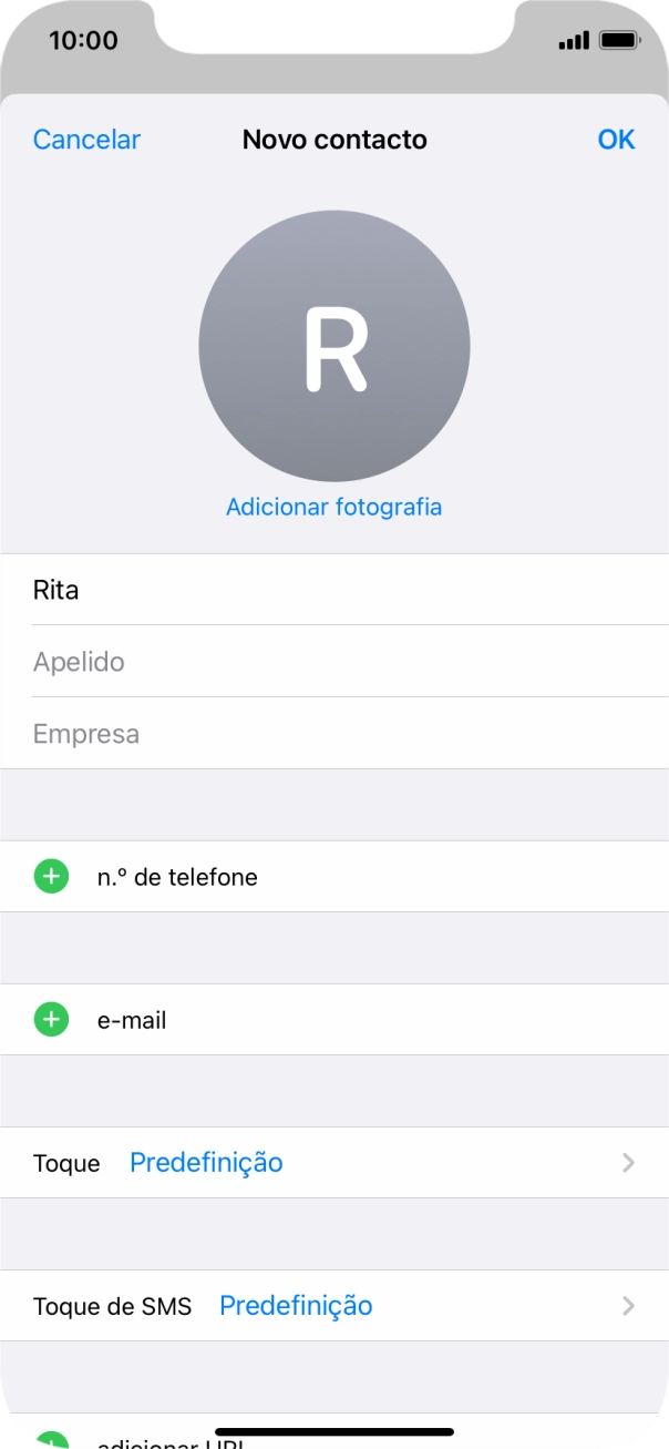 Prima Apelido e introduza o apelido.
