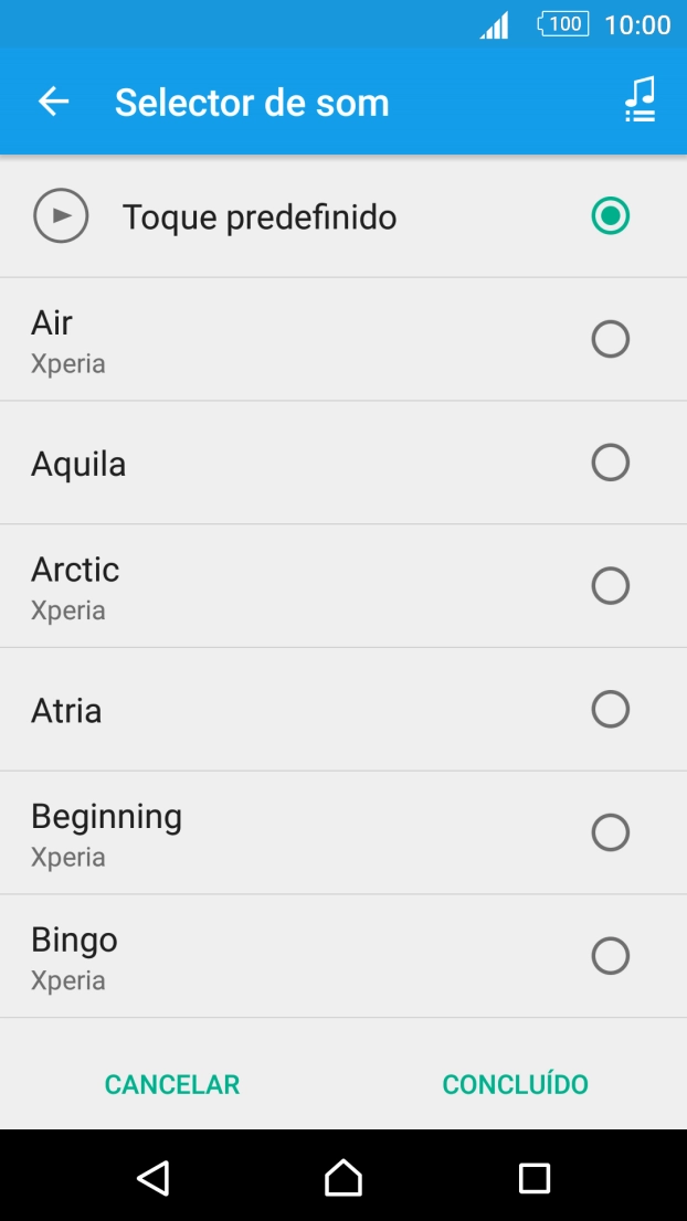 Prima os tons de toque pretendidos para os ouvir.