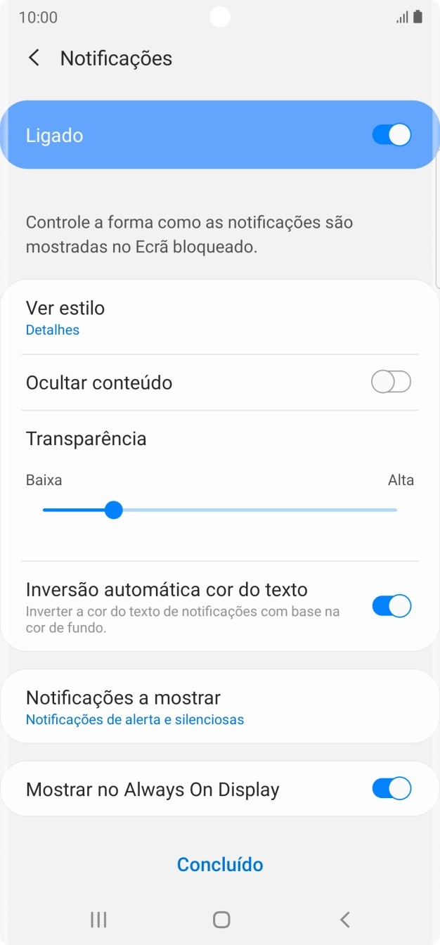 Prima as definições pretendidas para as ativar ou desativar.