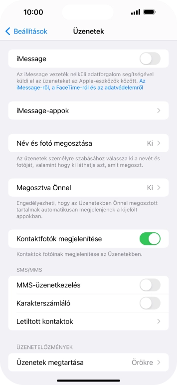 Kattints az „MMS-üzenetkezelés” melletti csúszkára a funkció bekapcsolásához.