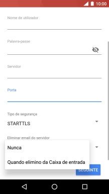 Prima Nunca para manter os e-mails no servidor quando estes são apagados no telefone.