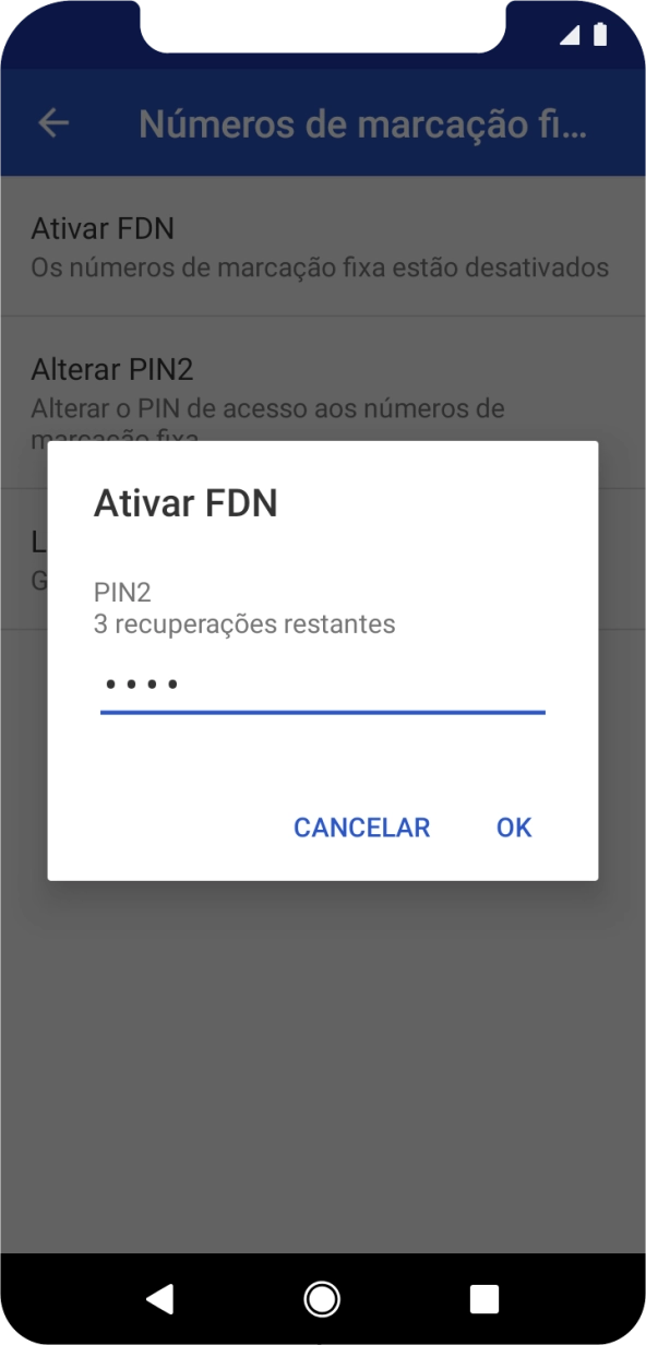 Introduza o código PIN2 e prima OK.