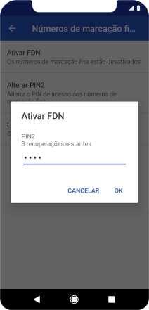 Introduza o código PIN2 e prima OK.