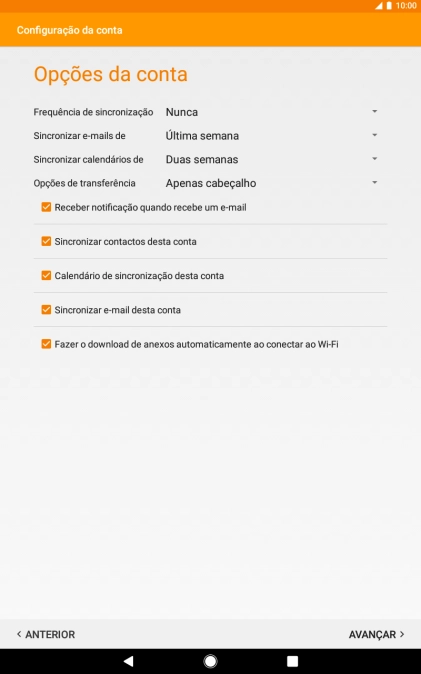 Se o ecrã mostrar esta imagem, a sua conta foi identificada e configurada automaticamente. Siga as indicações no ecrã para introduzir informações adicionais e concluir a configuração.