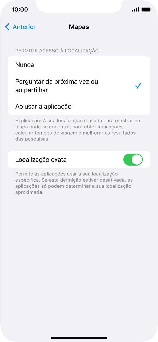 Prima a definição pretendida para ativar ou desativar a função.