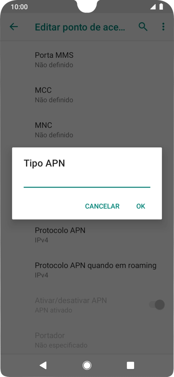 Introduza default e prima OK.