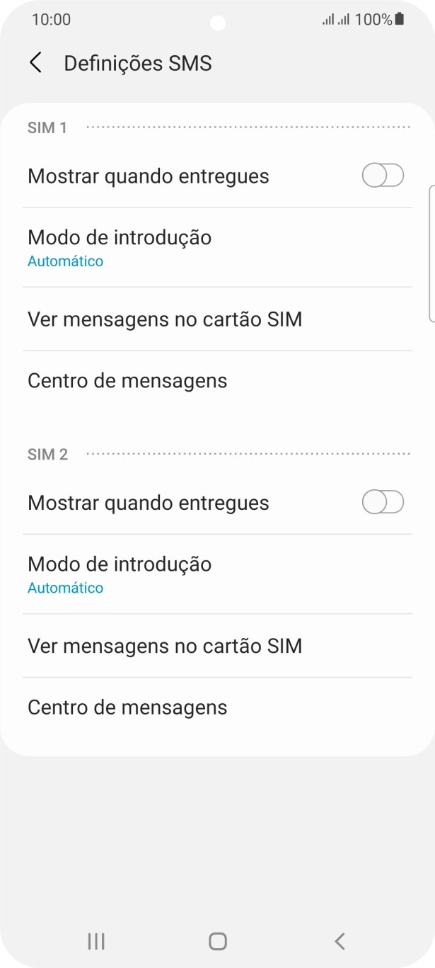 Prima Centro de mensagens sob o cartão SIM pretendido.