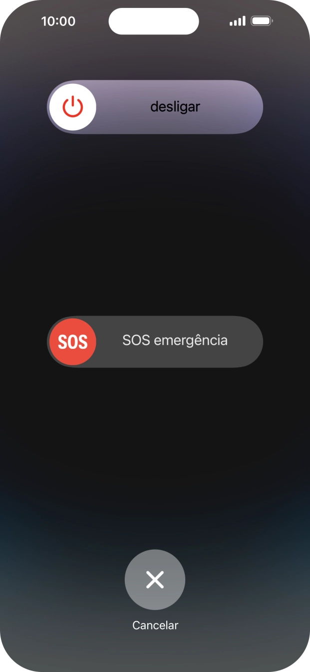 Prima o ícone para desligar e arraste-o para a direita.