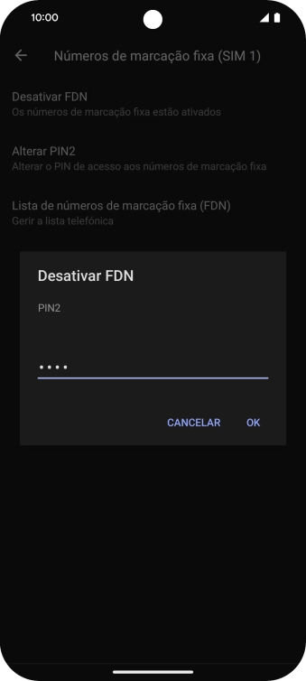 Introduza o código PIN2 e prima OK.