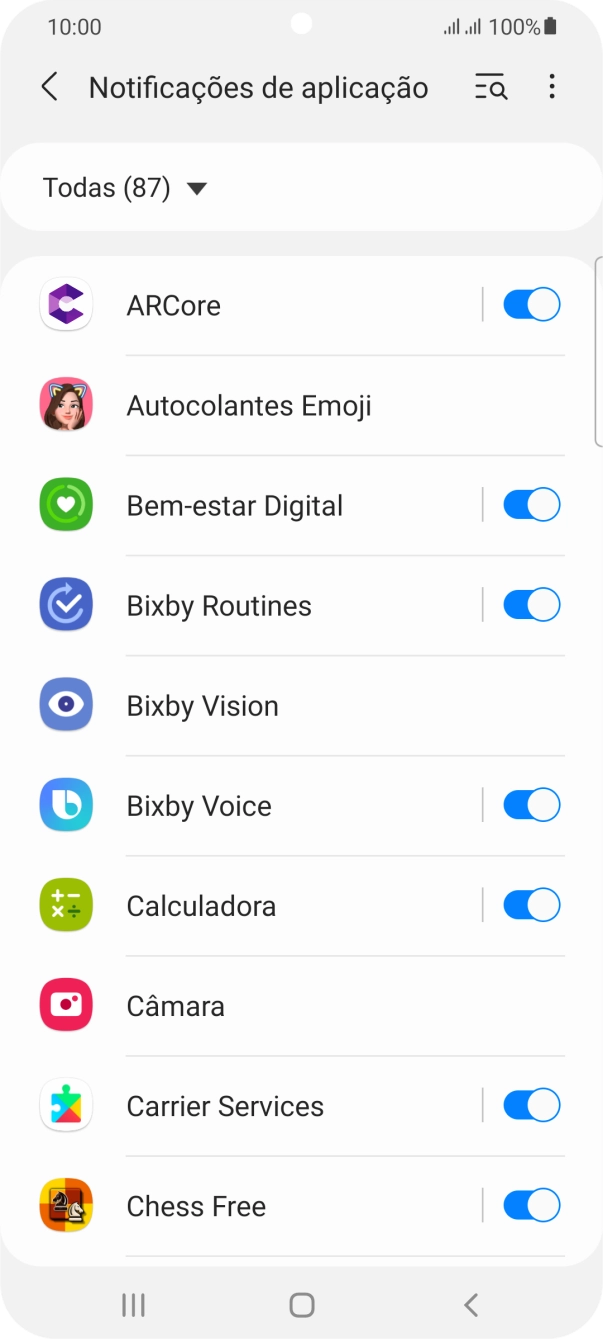 Prima o indicador junto às apps pretendidas para ativar ou desativar a função.