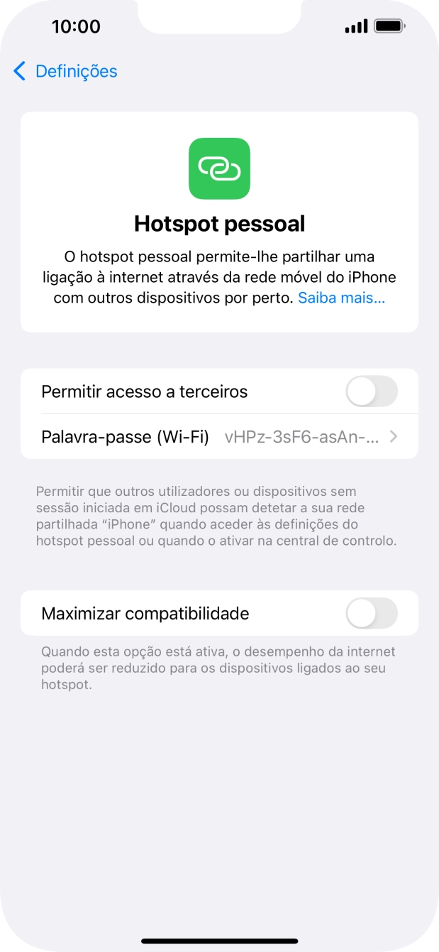 Prima Palavra-passe (Wi-Fi) e introduza a password pretendida.